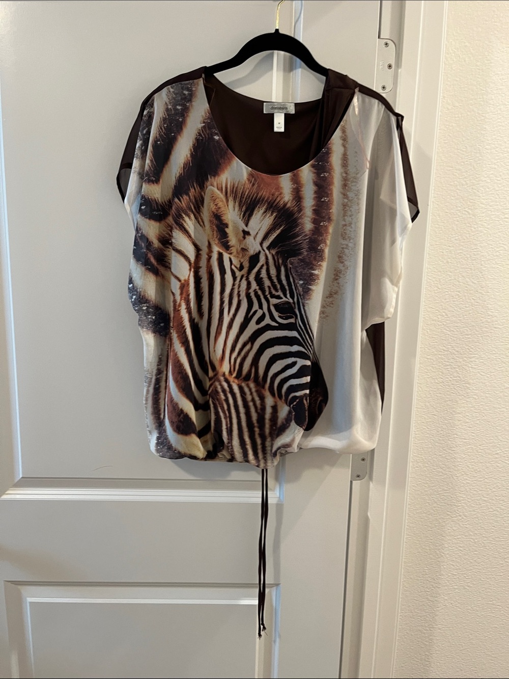 Dress Barn Zebra Print Dolman Top - Brown & White